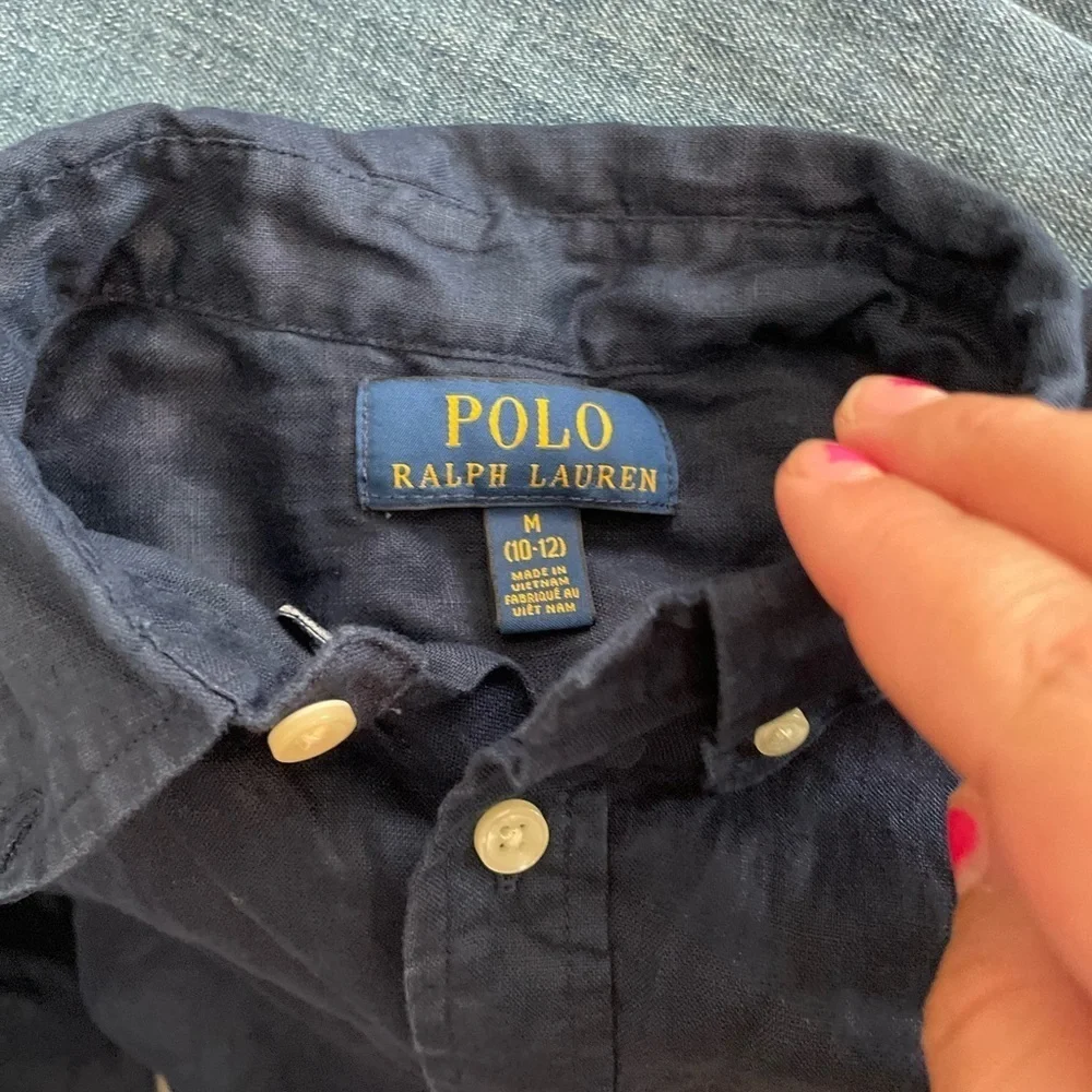 Polo Ralph Lauren Boys Newport Navy linen button down long sleeve shirt size M